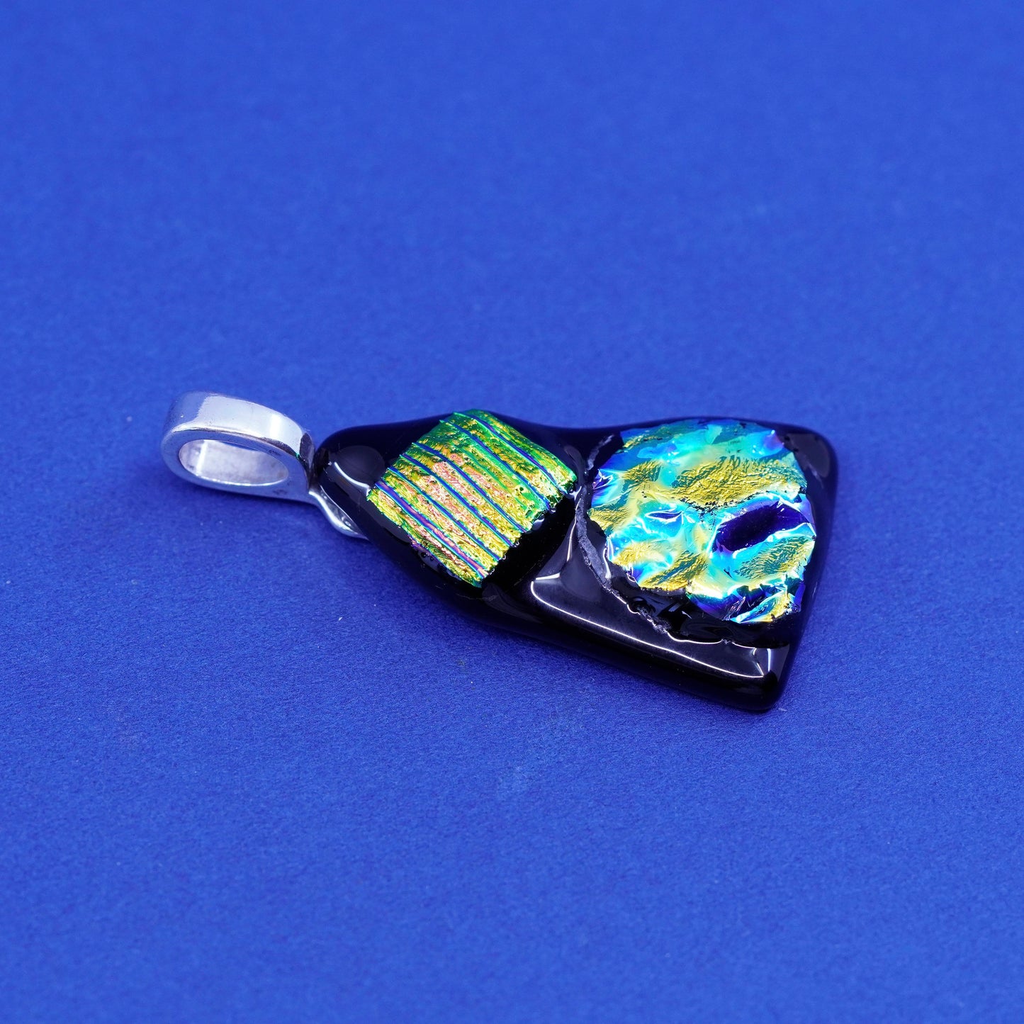 Vintage sterling 925 silver handmade pendant with dichroic glass