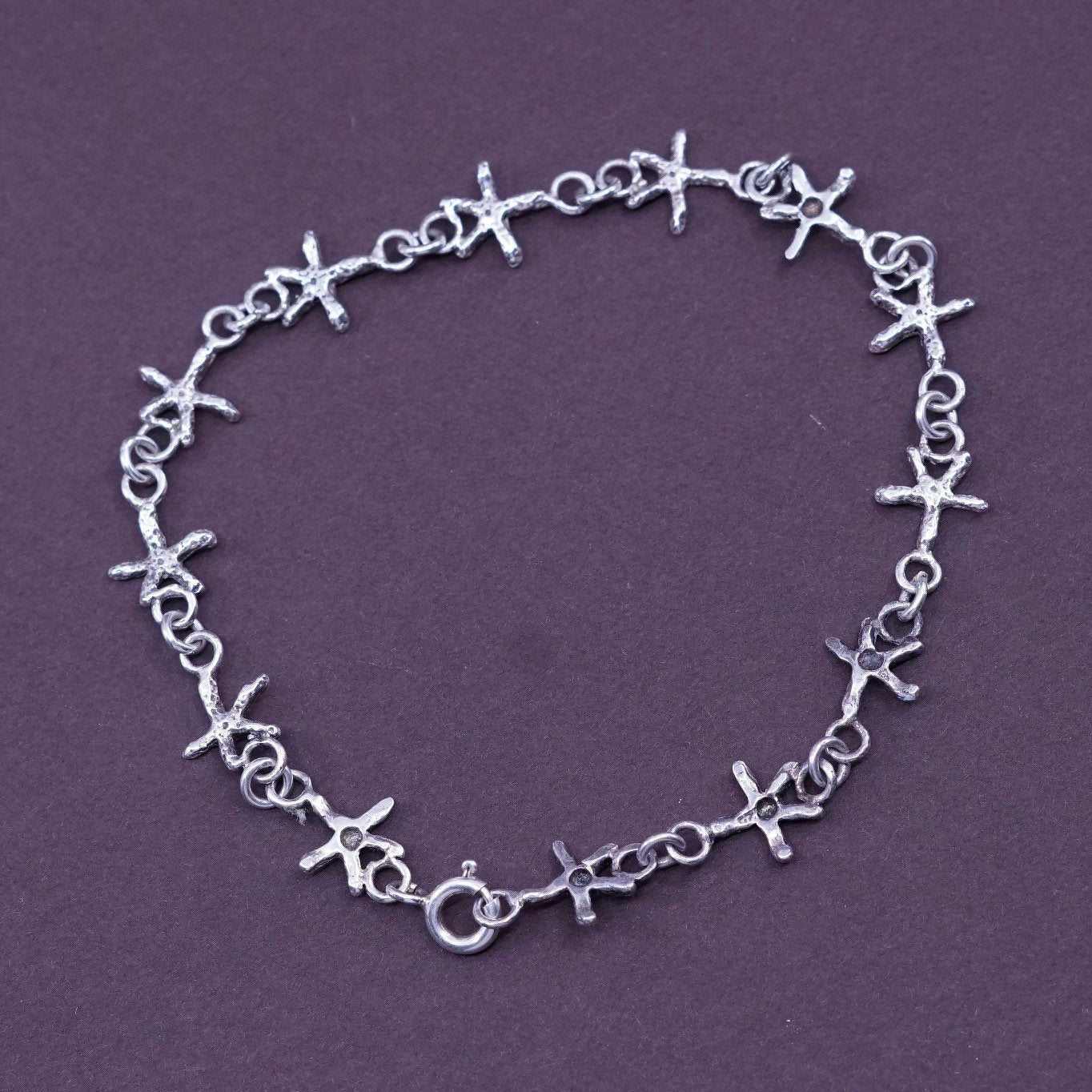 7”, vintage Sterling silver handmade bracelet, 925 star link chain