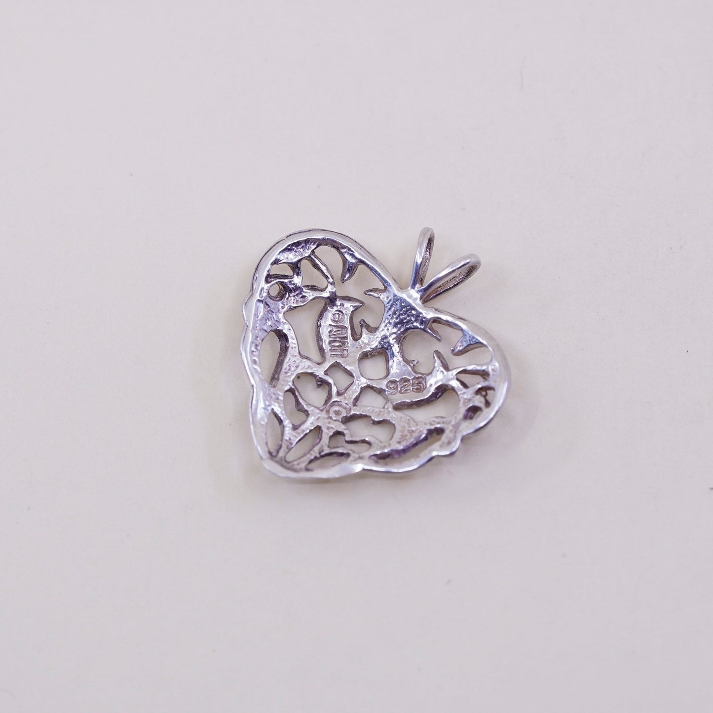 vintage sterling silver handmade pendant, 925 filigree heart