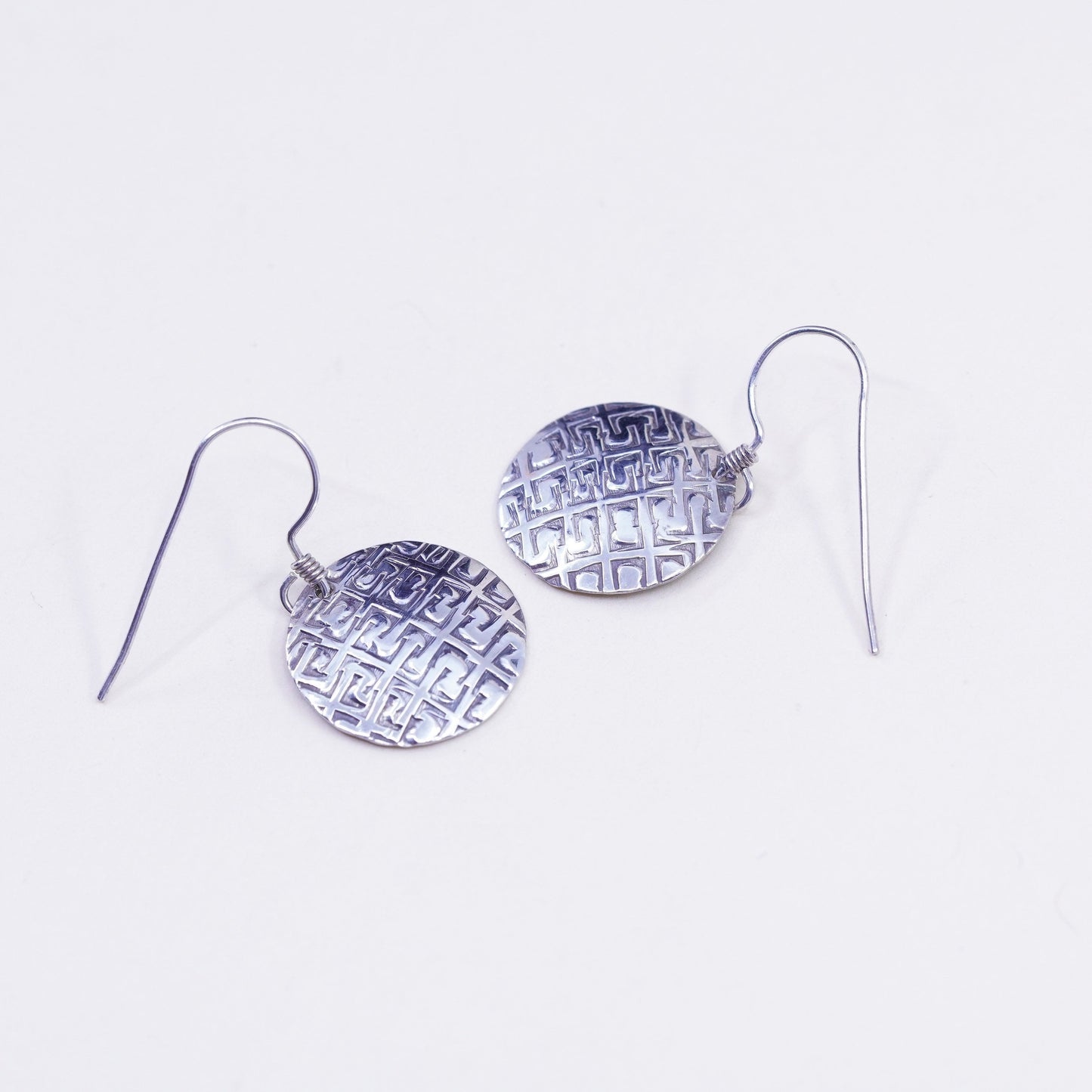 Vintage Hammered textured Disc Sterling 925 Silver Earrings