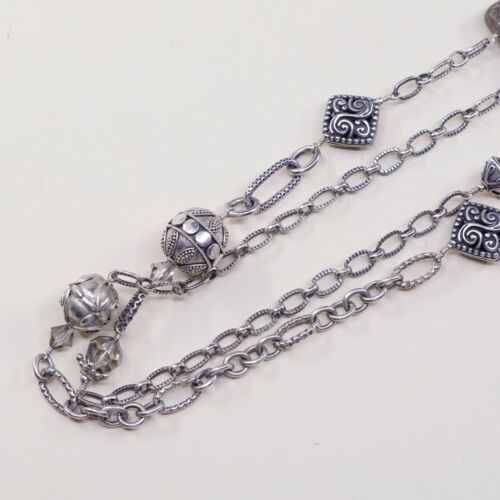 58”, Vtg Handmade 925 Sterling Silver Extra Long necklace N Bali Beads Detail