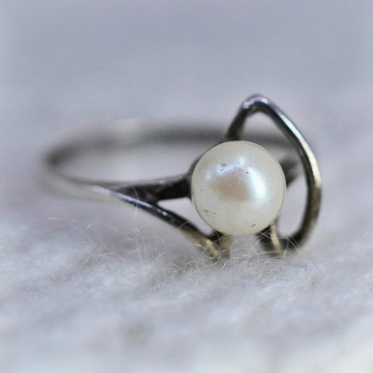 Size 6, vintage Sterling silver handmade ring, 925 band with pearl