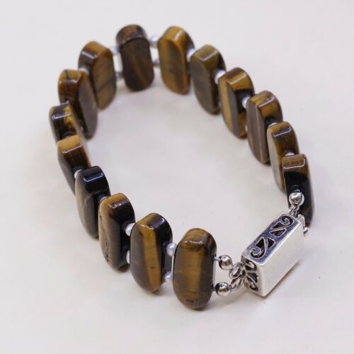 6.75”, Vintage Sterling 925 Silver Handmade Bracelet Oval Golden Tiger’s Eye