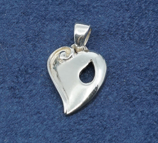 vtg CD Sterling silver handmade pendant, oxidized 925 heart