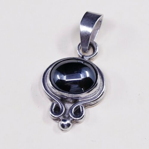 Vtg Mexico 925 Sterling Silver Handmade dolphin Pendant W/ Oval Hematite