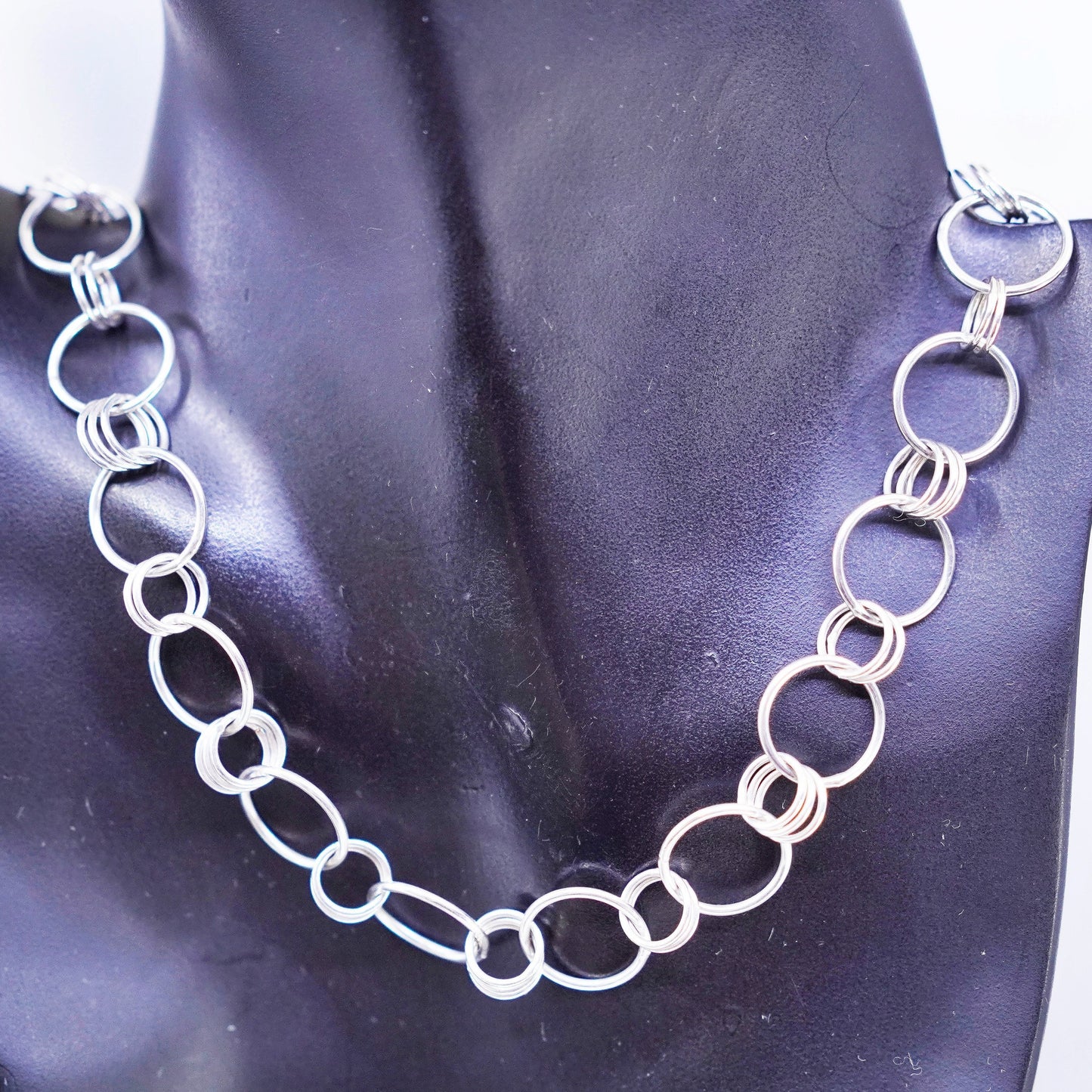 26” 15mm, vintage R. Rodgers Sterling 925 silver double circle chain necklace