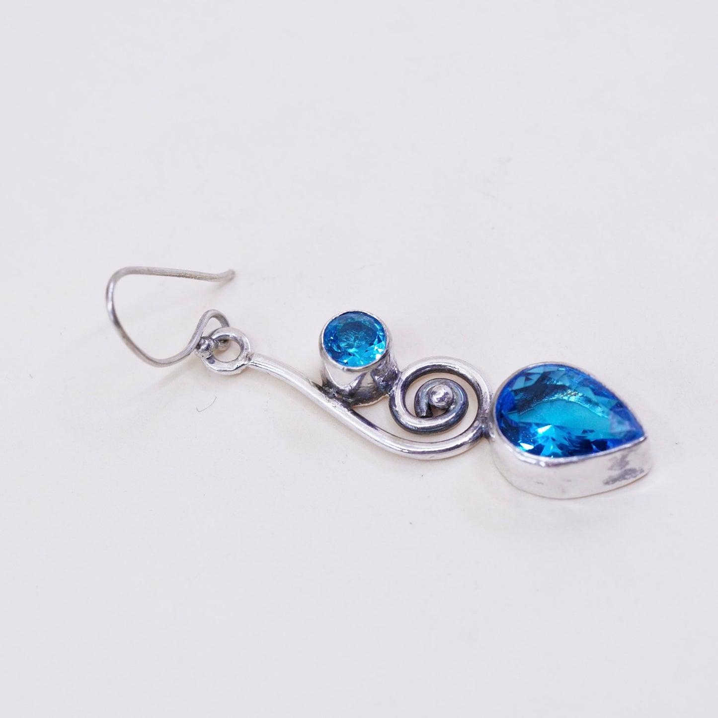 Vintage sterling silver handmade earrings, 925 with teardrop blue topaz drops