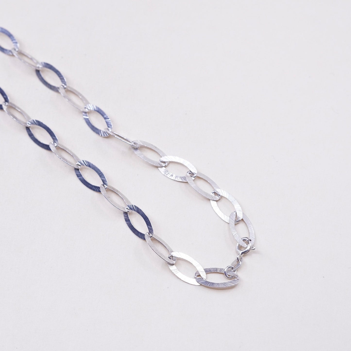 30”, KA 1772 sterling silver flatten textured oval chain, Italy 925 necklace