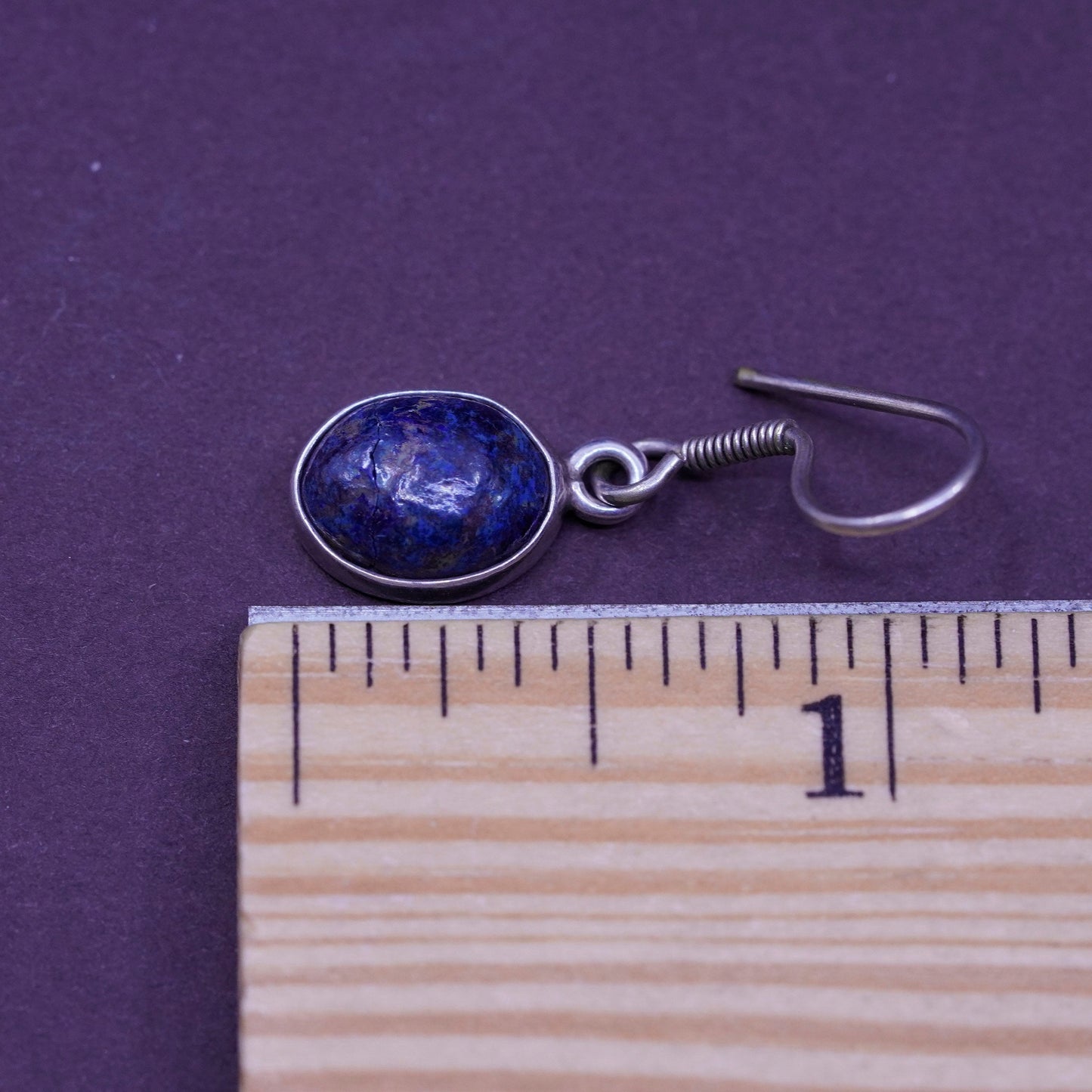 Vintage Sterling 970 silver handmade earrings with oval azurite