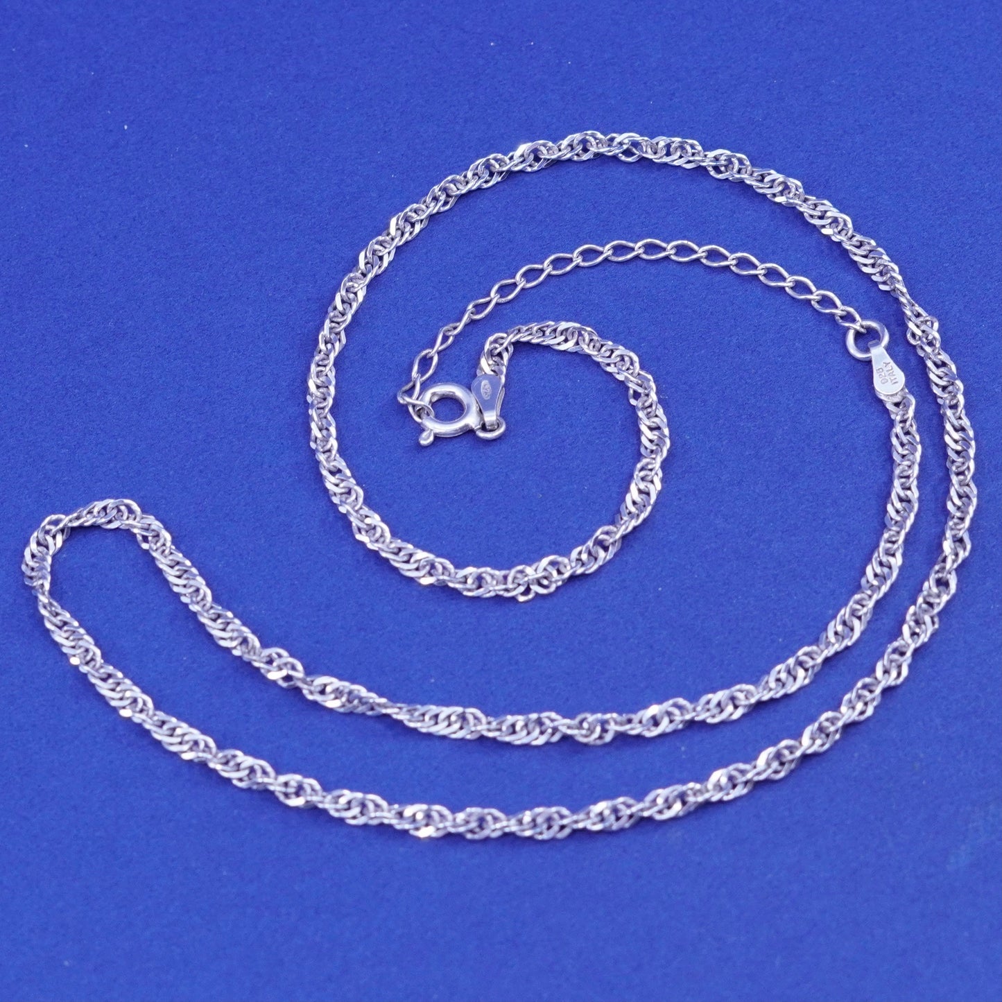 18+2”, 2mm, Sterling silver handmade necklace, 925 twisted curb link chain