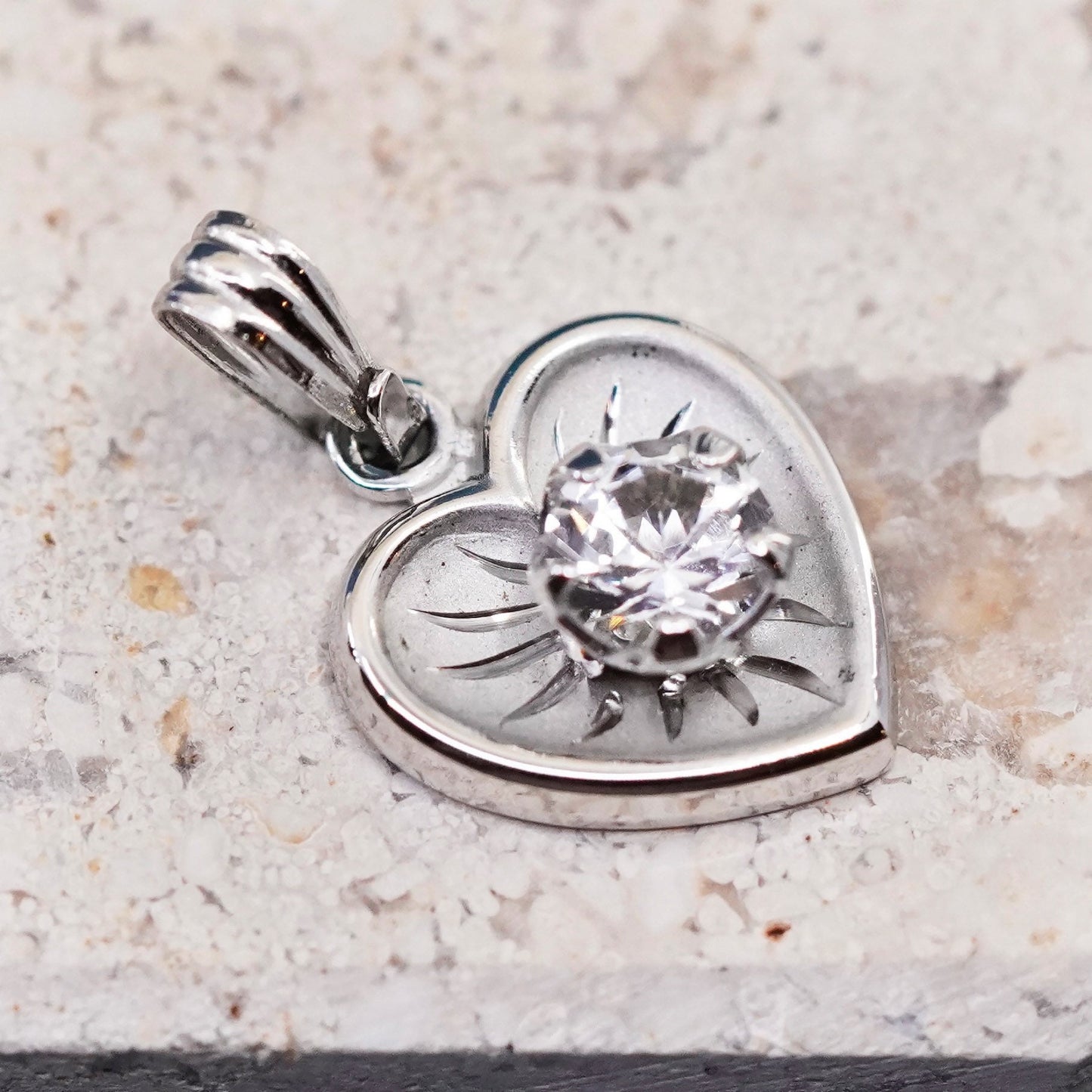 Vintage Sterling silver handmade pendant, 925 heart with cz