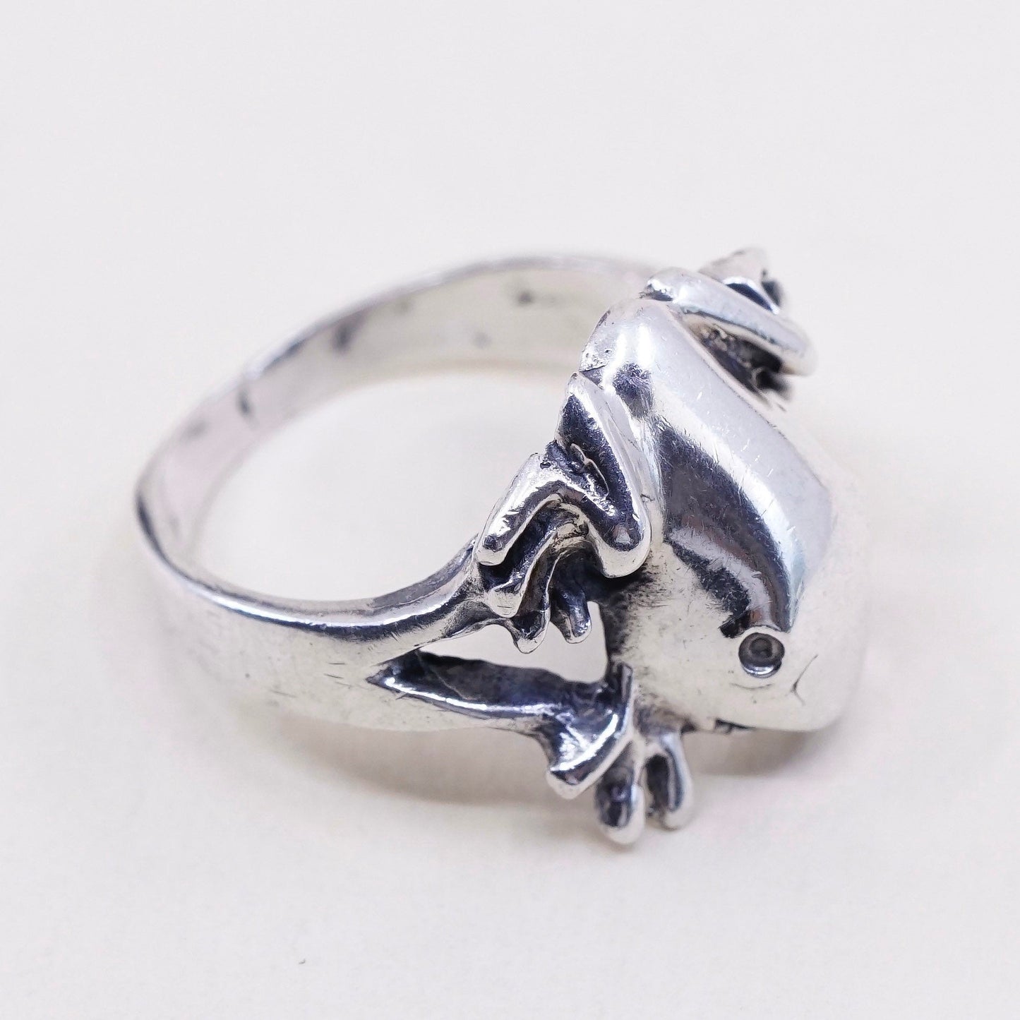 Size 7.5 vintage mexico sterling 925 silver handmade ring with frog
