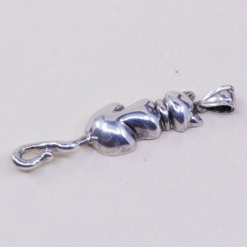 Vintage Thai Sterling Silver Handmade Pendant, 925 silver Cat, Kitty