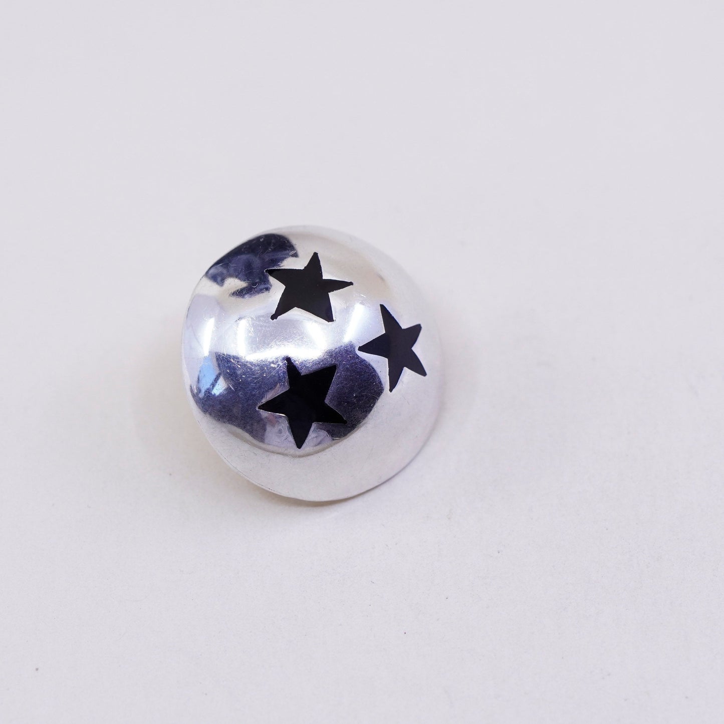 Sterling silver handmade earrings, Mexico 925 studs with black enamel stars
