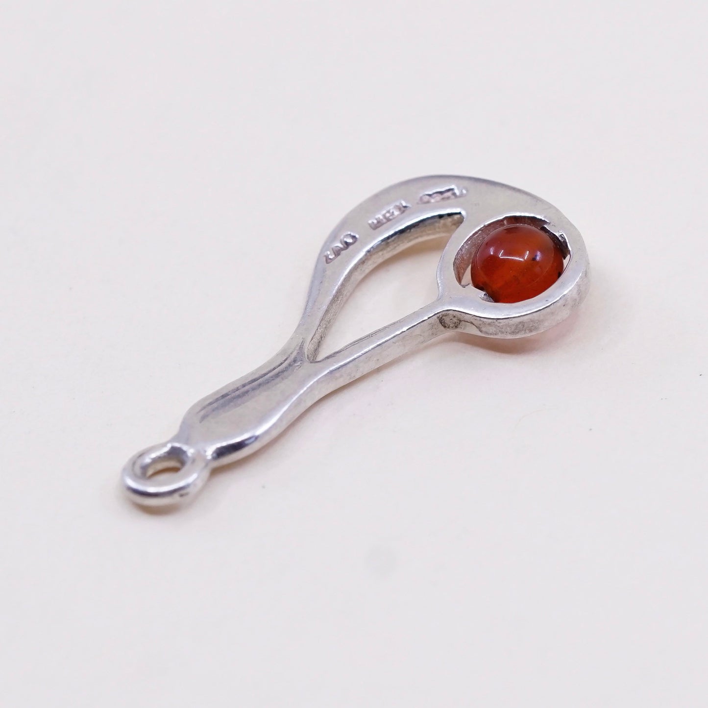 Vintage sterling 950 silver handmade pendant charm with amber