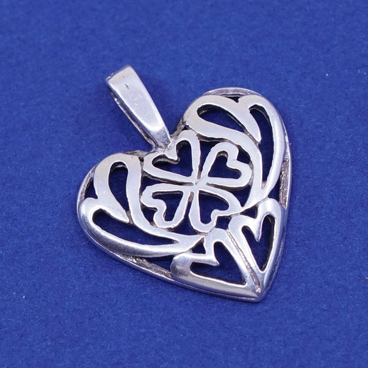 Vintage Sterling silver handmade pendant, solid 925 silver filigree heart