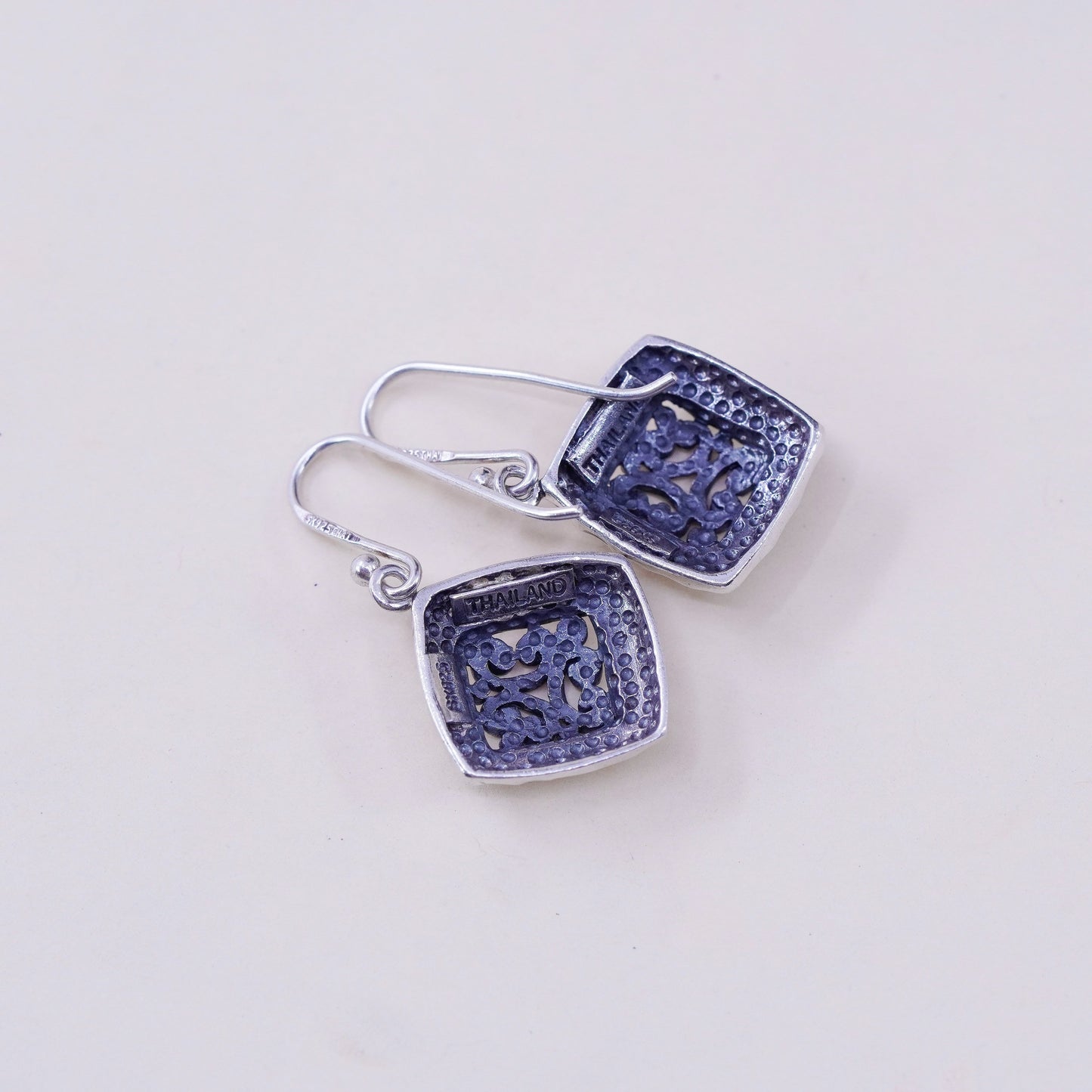 Vintage bali Sterling silver handmade earrings, 925 square with filigree