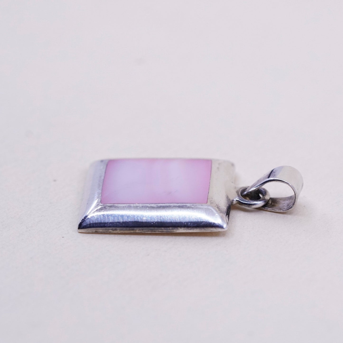 sterling silver handmade pendant, 925 square pendant with pink mother of pearl