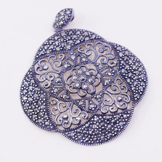 vintage sterling 925 silver handmade filigree pendant with marcasite