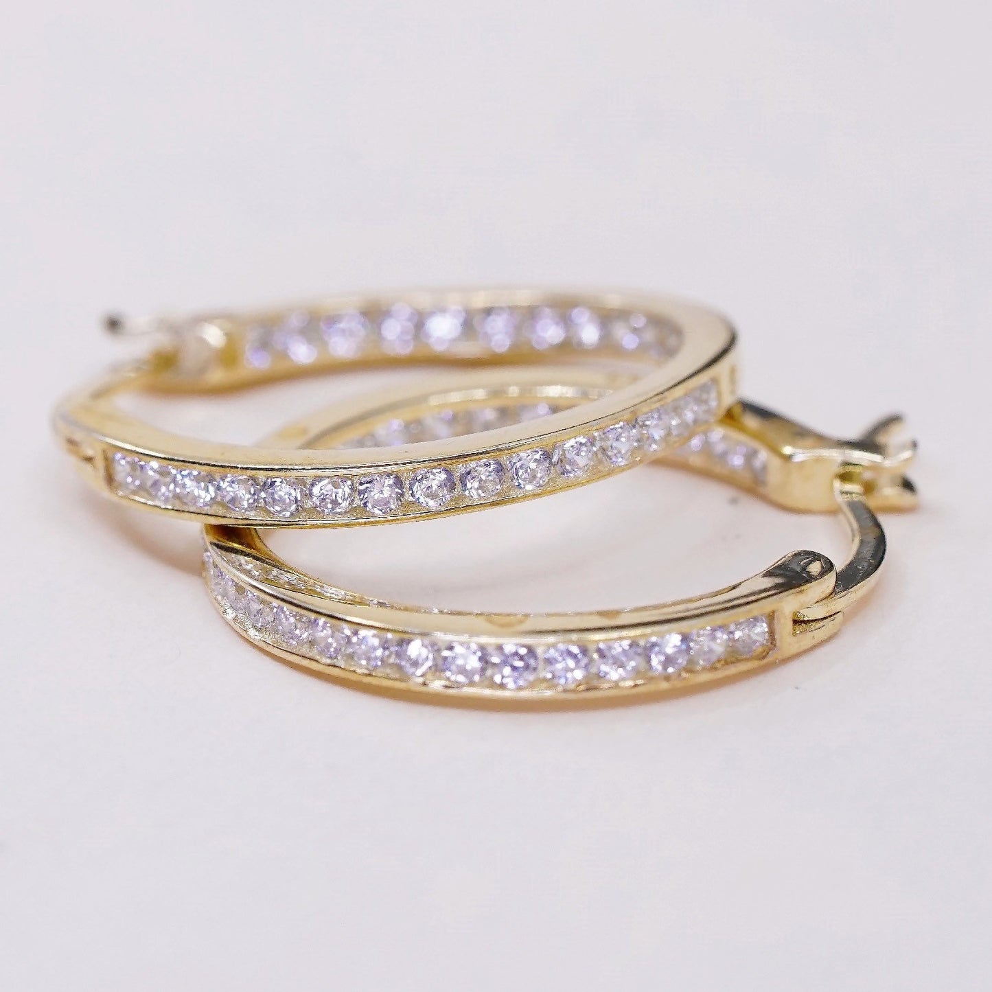 0.75”, Vintage vermeil gold sterling silver earrings, 925 hoops with Cz,