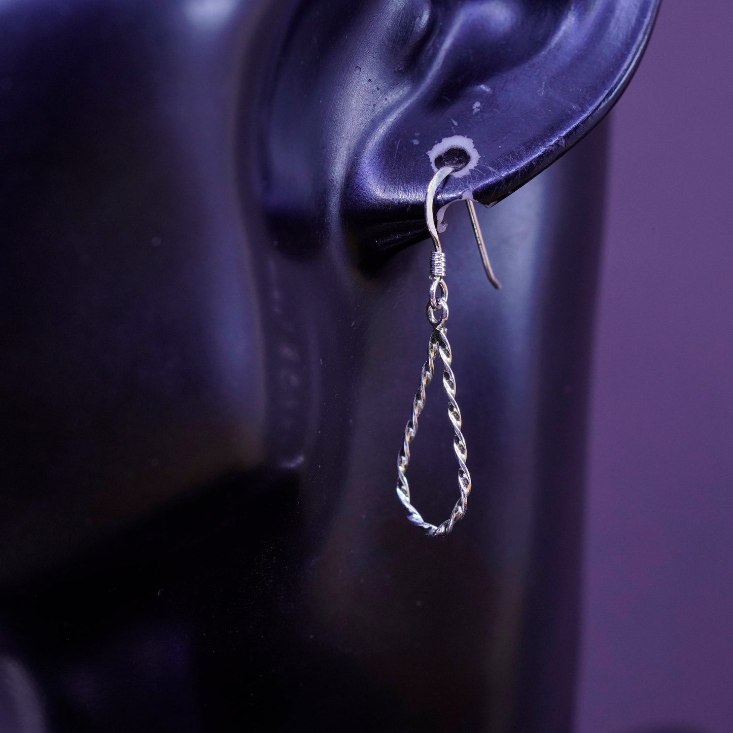 Vintage Sterling silver handmade earrings, twisted 925 teardrops