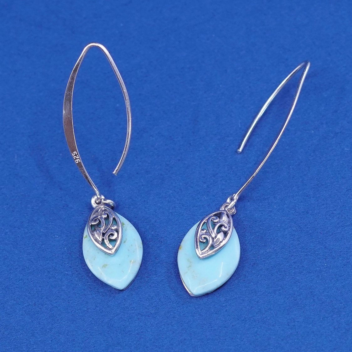 vtg Sterling silver handmade earrings, 925 w/ teardrop turquoise N Bali