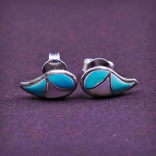 vtg Sterling silver handmade earrings, southwestern 925 w/ turquoise studs