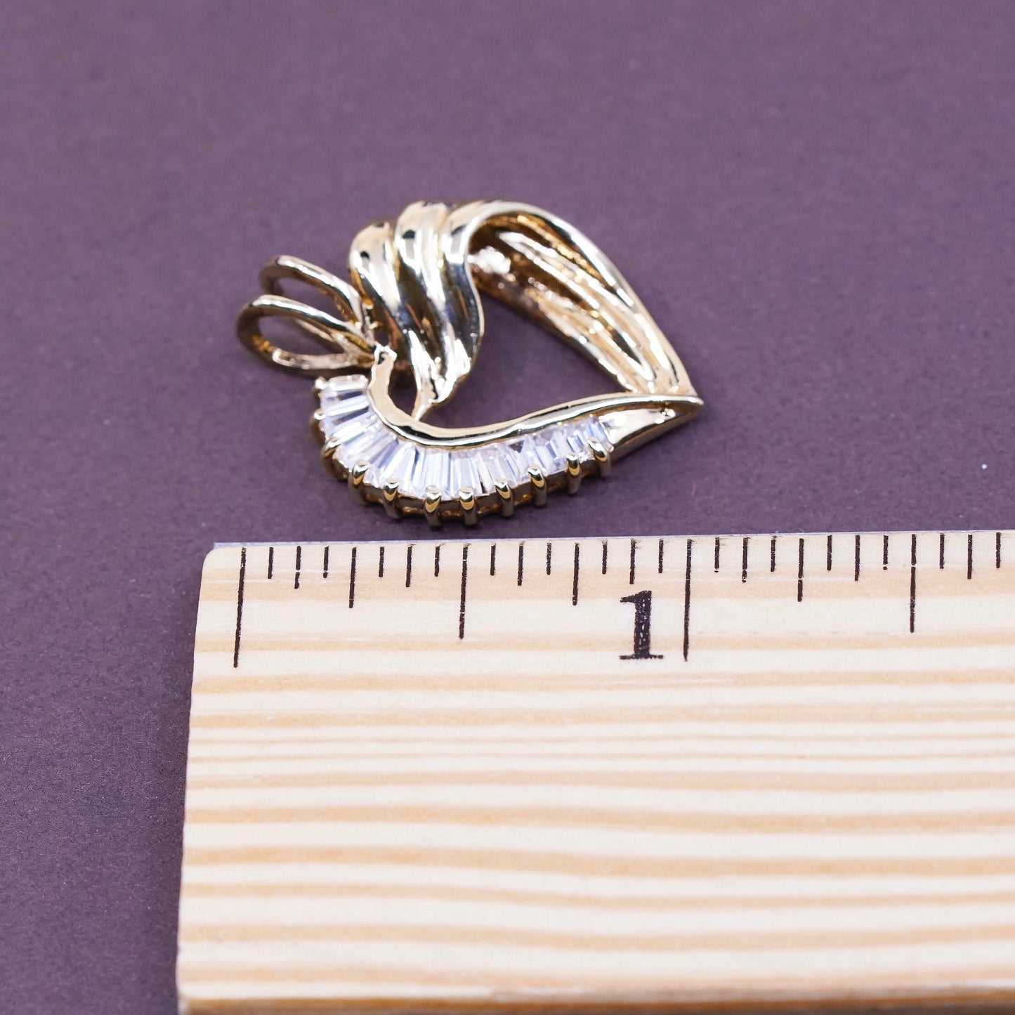 vtg vermeil gold over sterling silver handmade pendant, 925 heart w/ crystal