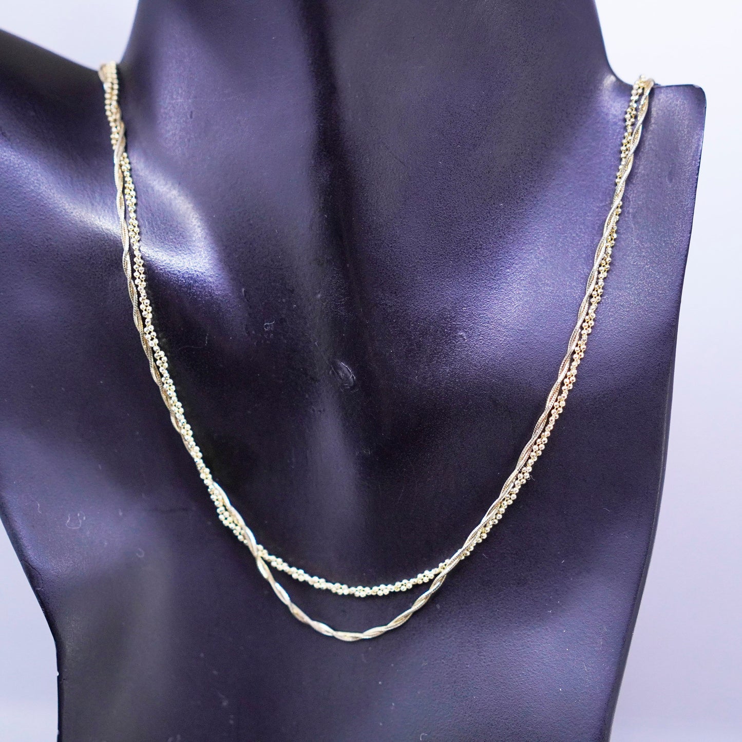 18”, vintage vermeil gold over Sterling 925 silver bead snake chain necklace