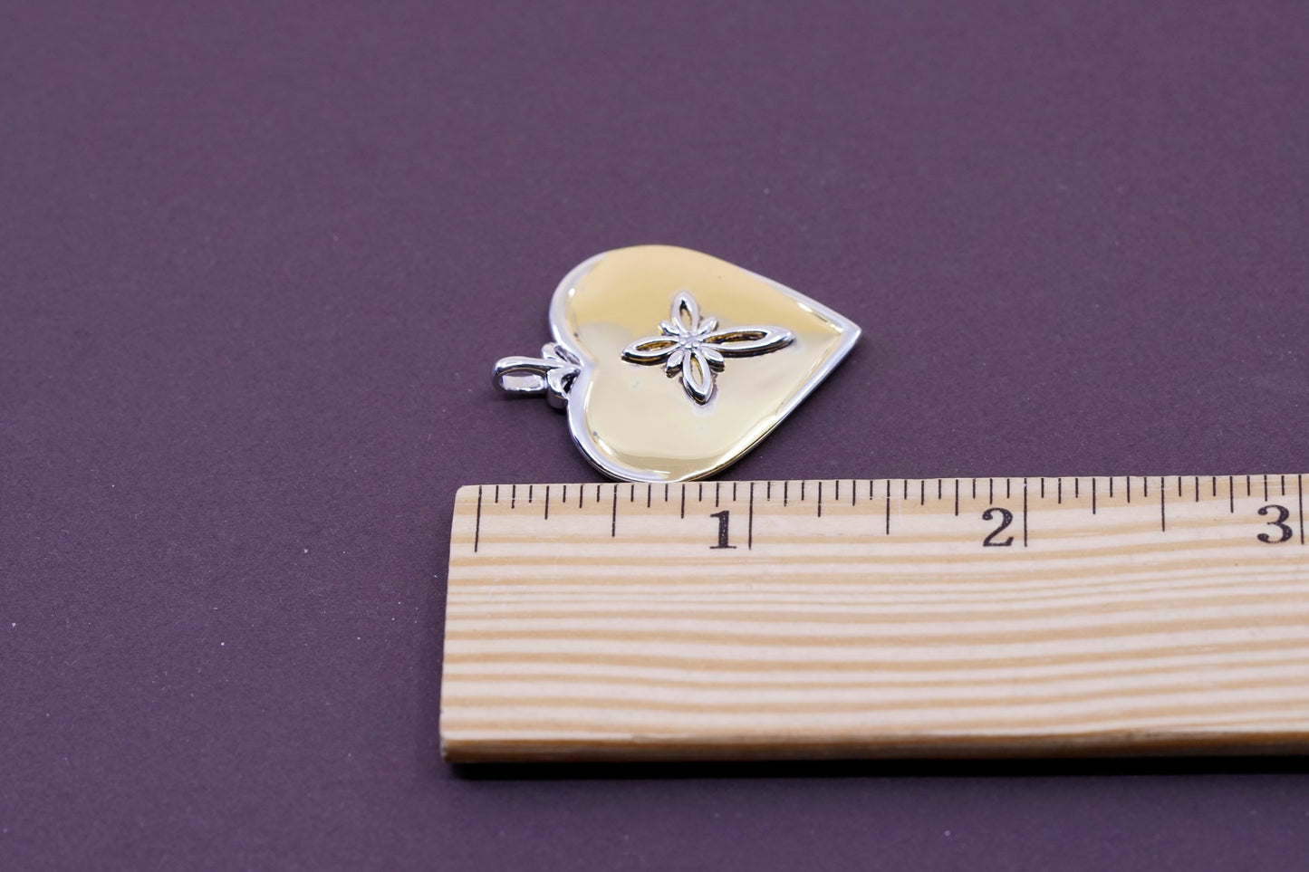 Vintage BGE 18K Gold & 925 sterling Silver Heart Pendant with cross and diamond