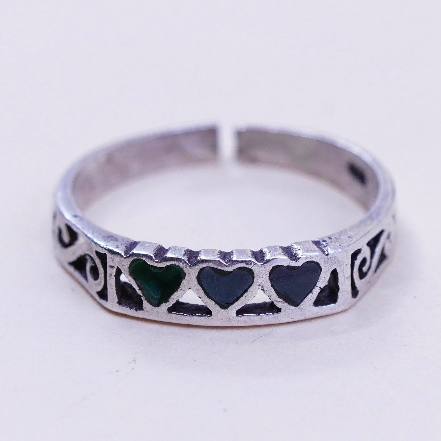 Size 6, vintage Sterling silver handmade ring, 925 band with turquoise heart