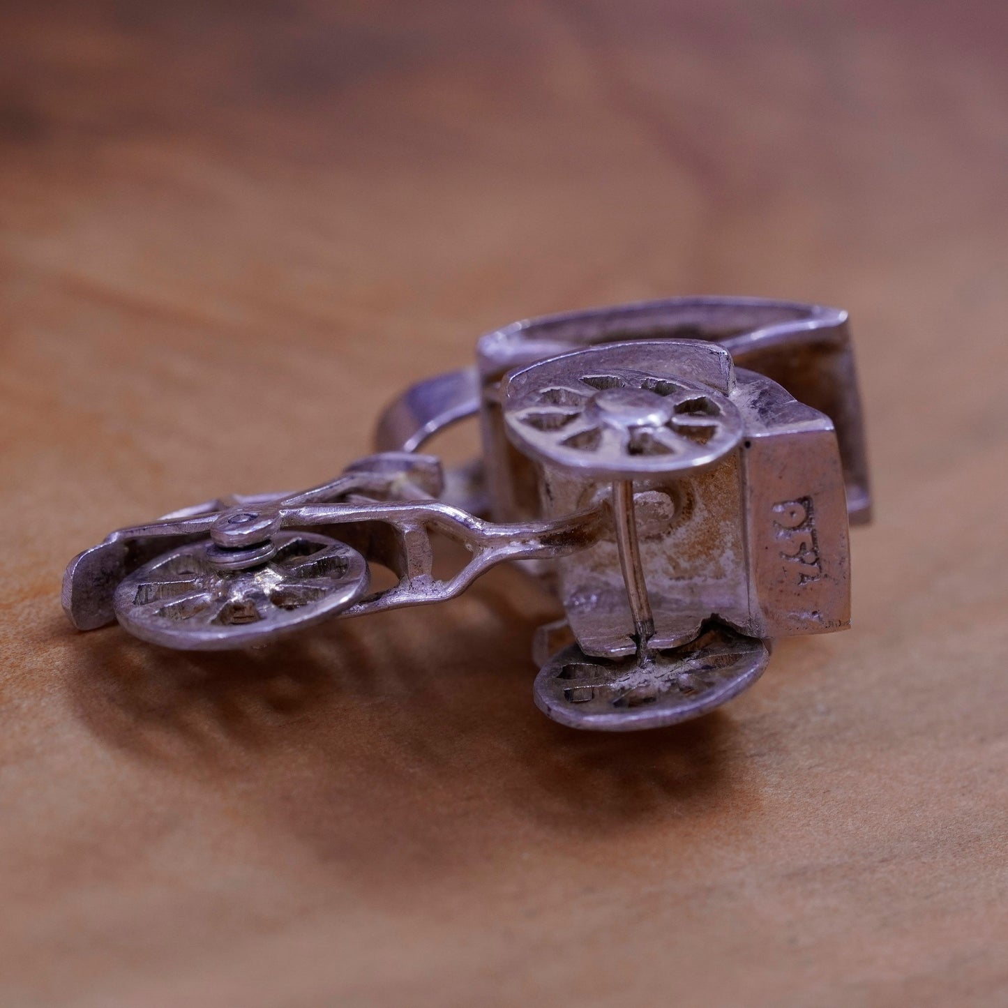 Vintage Sterling silver handmade pendant, 925 bike bicycle wagon