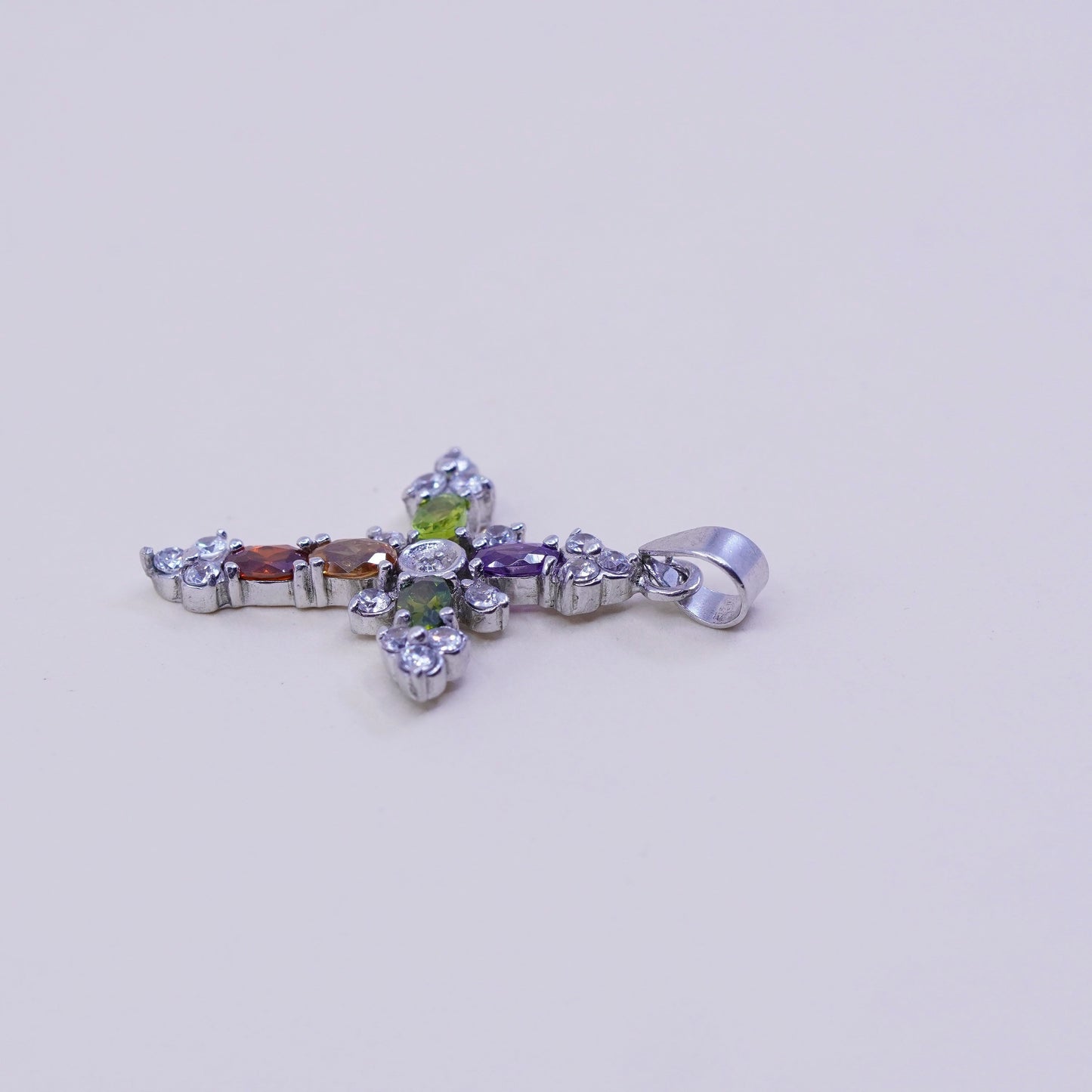 Vintage Sterling 925 silver handmade cross pendant with peridot amethyst