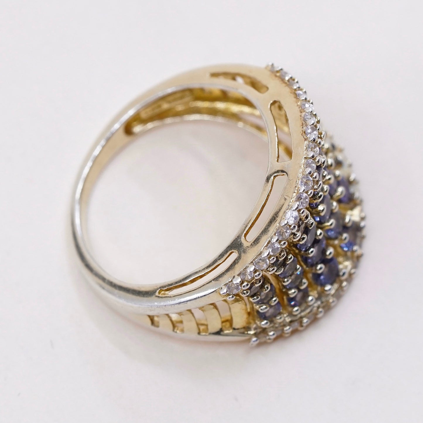 sz 7, Vermeil gold sterling silver ring, 925 band w/ cluster amethyst N diamond