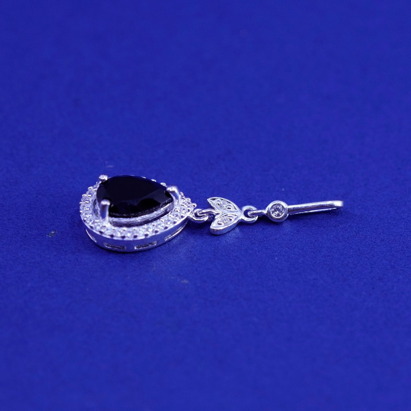 Vintage Sterling silver charm pendant, 925 teardrop with sapphire and cz