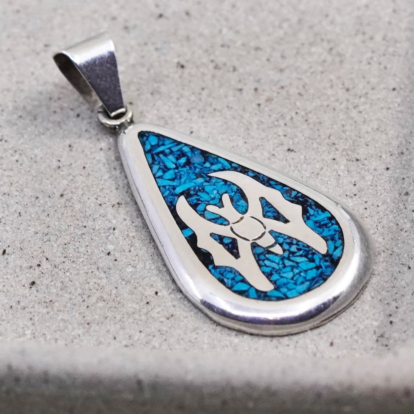 southwestern Sterling 925 silver handmade teardrop pendant turquoise spider