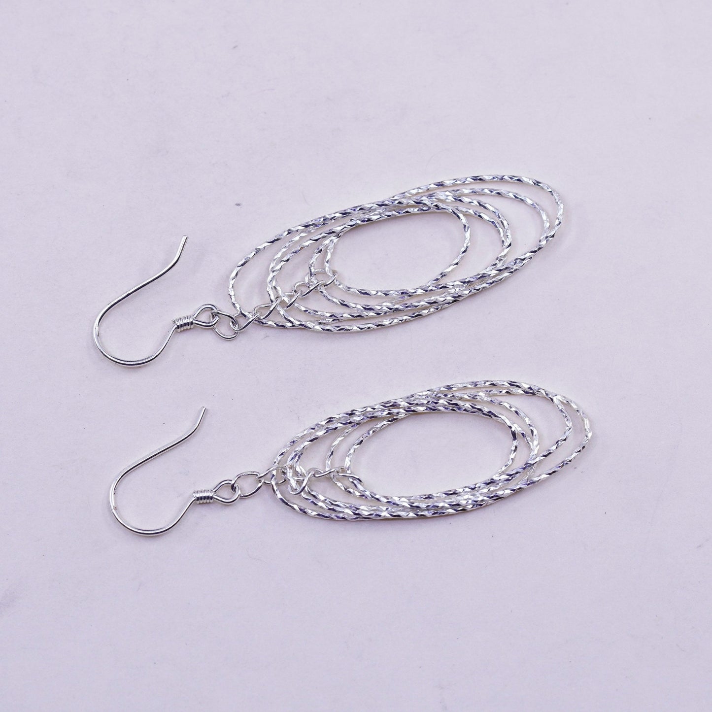 Vintage sterling silver handmade earrings, 925 textured oval dangle