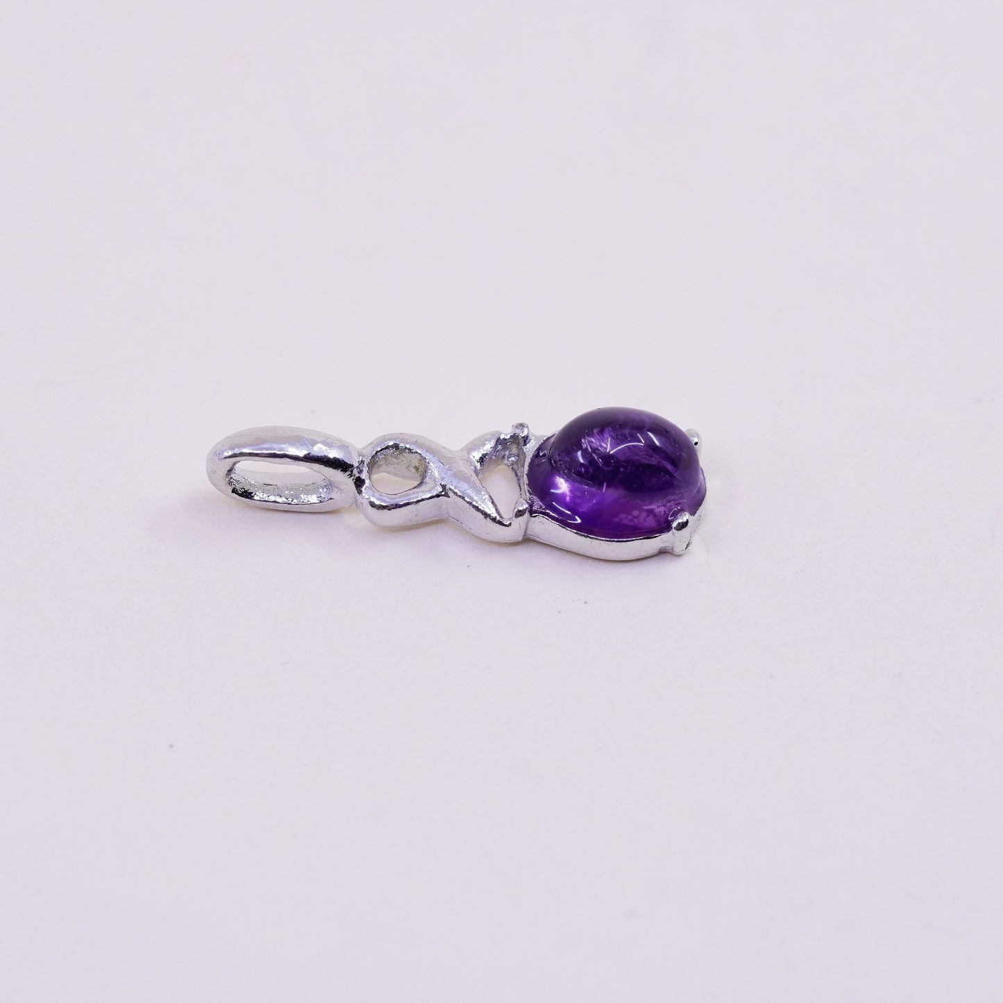 vintage tiny sterling 925 silver pendant with oval amethyst