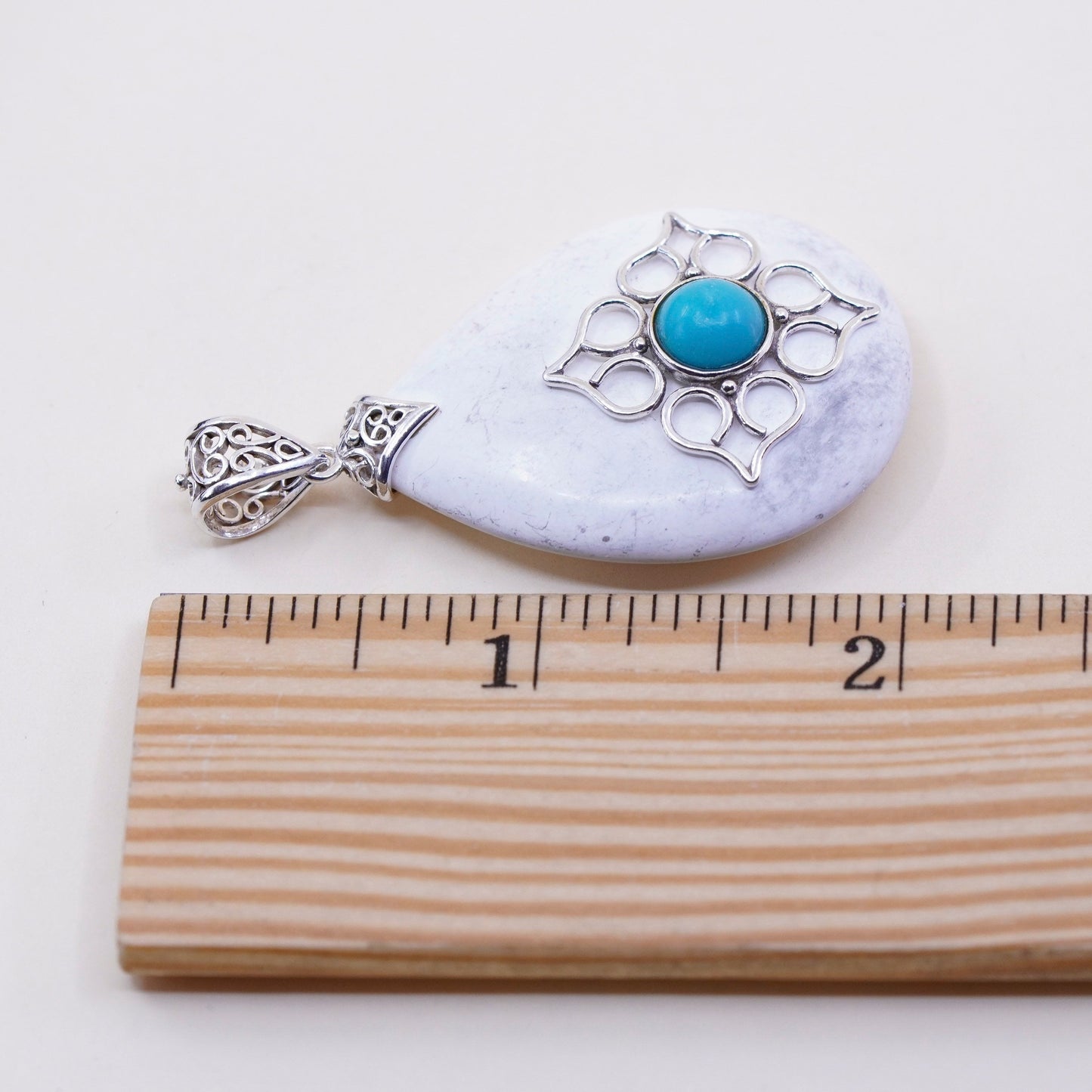 Sterling 925 silver handmade slide pendant with teardrop howlite and turquoise