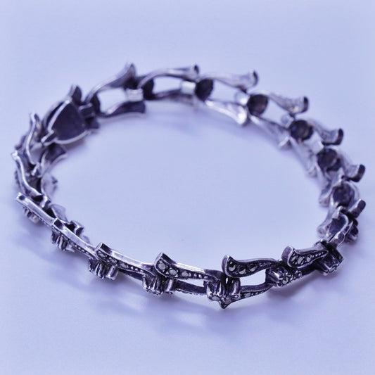 7”, vintage Sterling 925 silver handmade bracelet, marcasite tennis chain