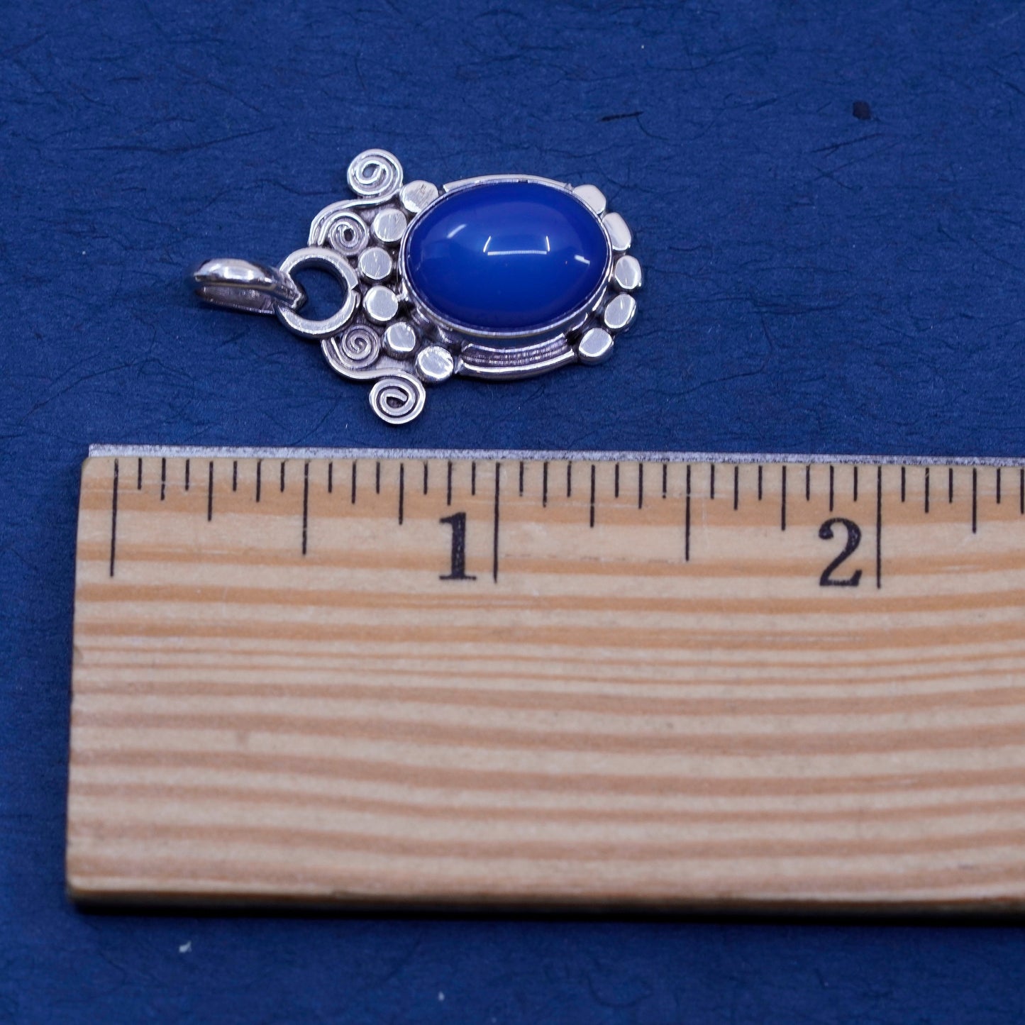 Vintage sterling 925 silver handmade pendant with blue agate and beads