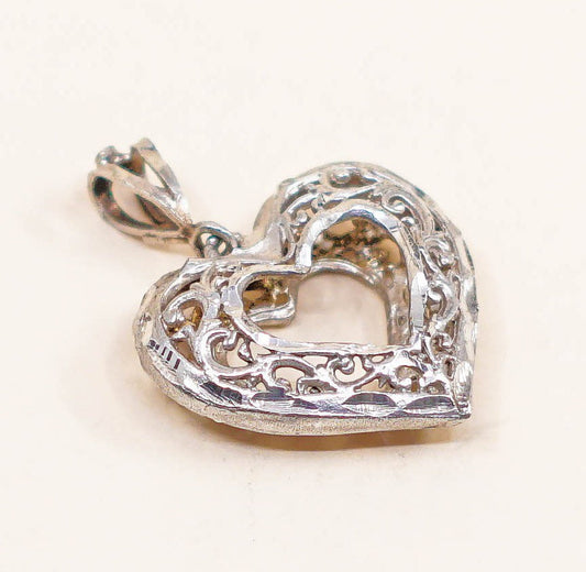 VTG sterling silver handmade pendant, 925 filigree heart pendant