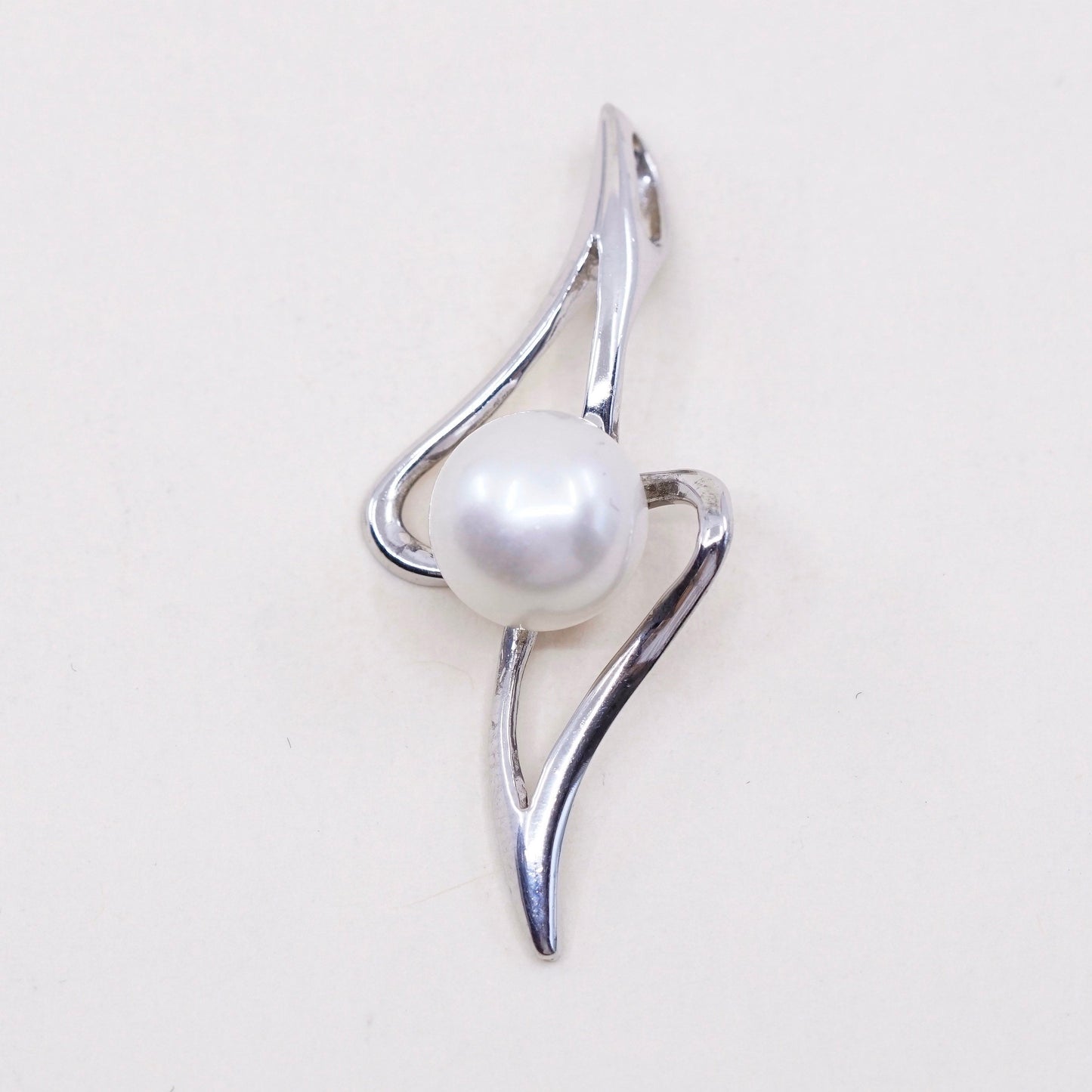 Vintage handmade sterling silver pendant, 925 pendant with pearl, stamped 925