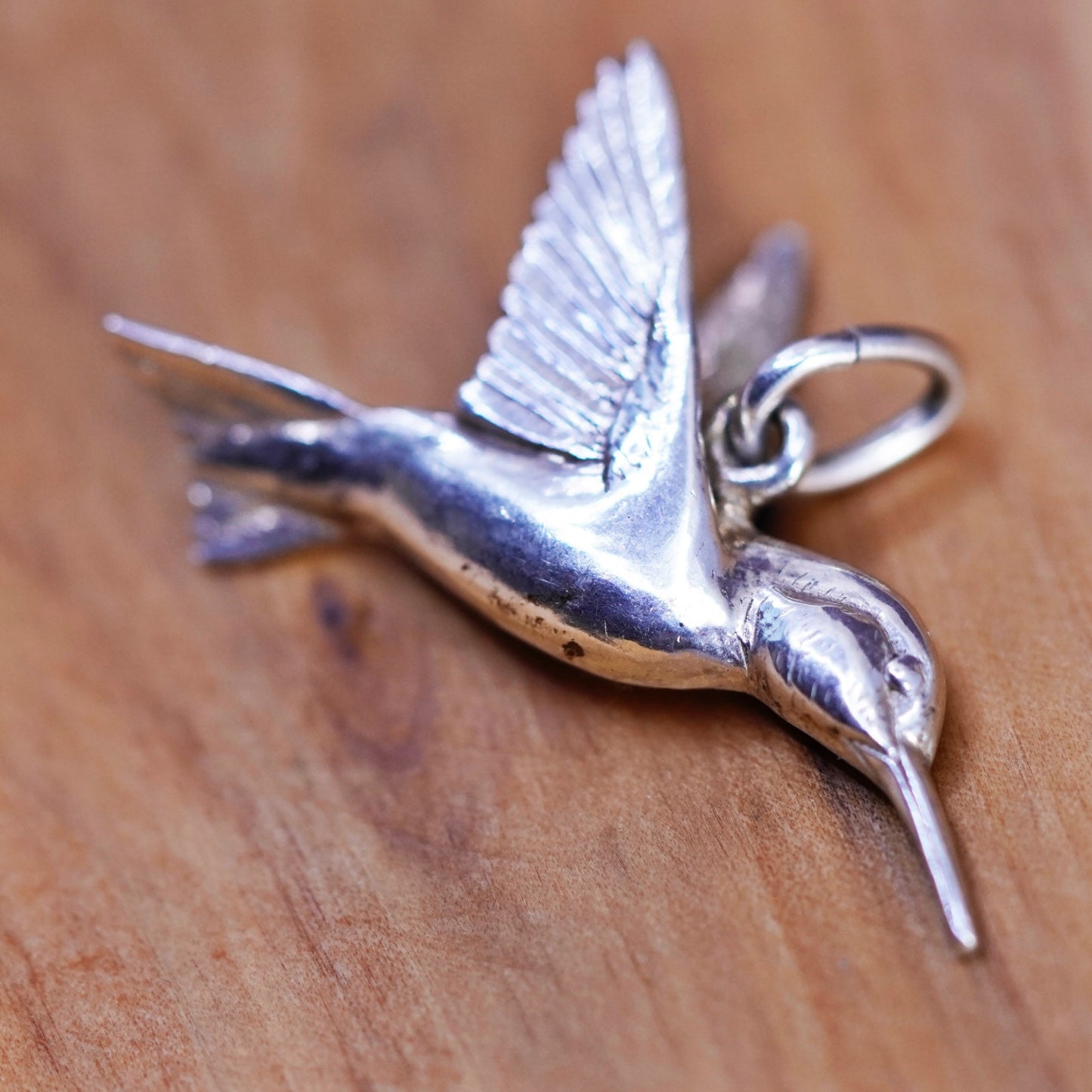 Vintage Sterling silver handmade pendant, 925 hummingbird bird charm