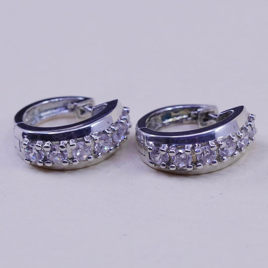 0.5”, Vintage sterling silver earrings, 925 hoops, huggie, with cz