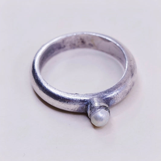 Size 8, vintage Sterling silver handmade ring, modern 925 band with pearl