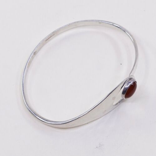 6.75”, ed levin sterling Spoon Bangle, Simple 925 Silver Bracelet W/ Carnelian