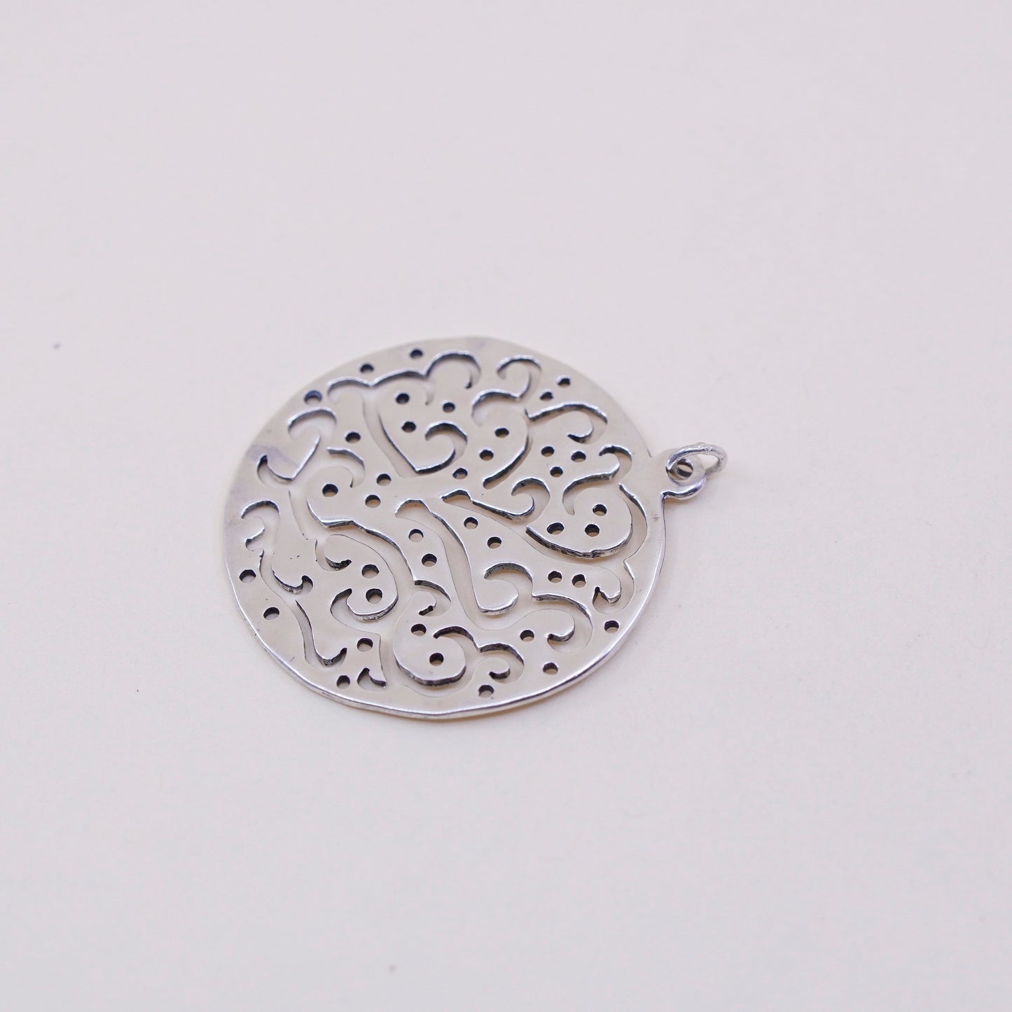 Vintage sterling silver handmade pendant, 925 silver Filigree heart tag charm