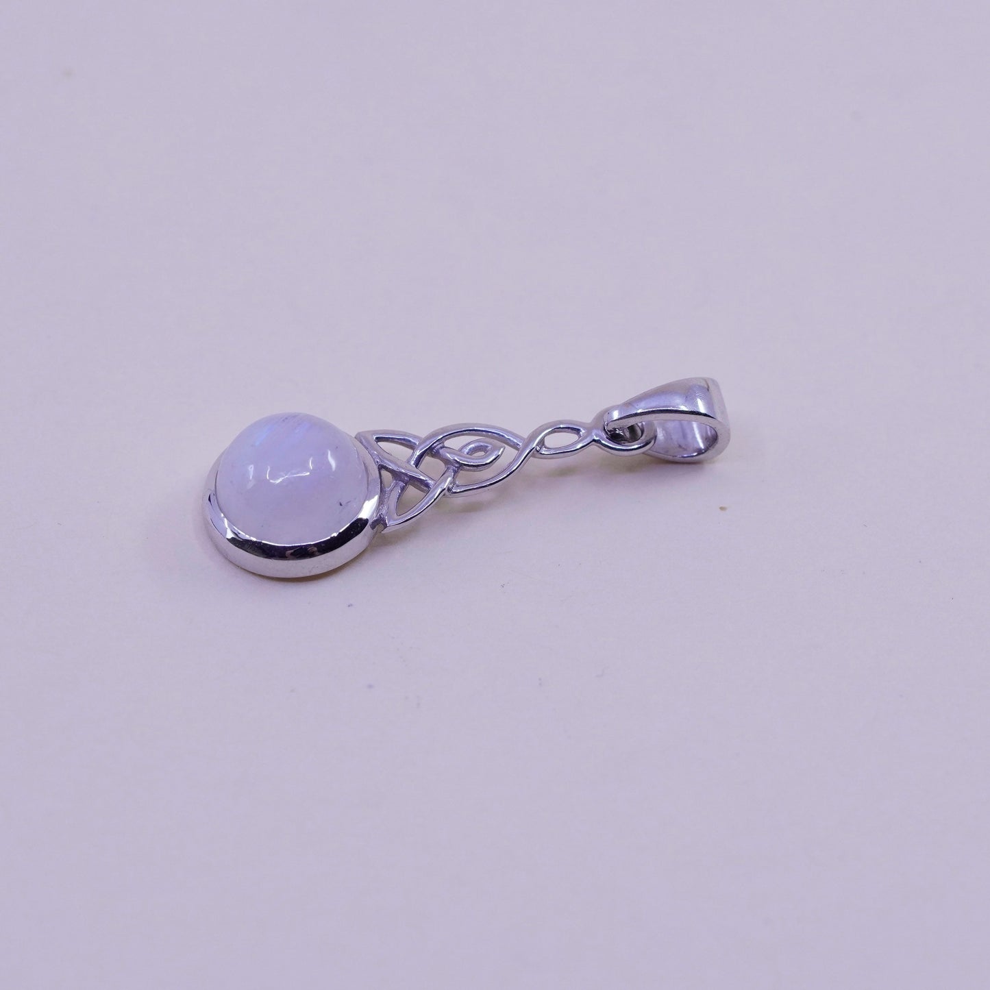 Vintage Sterling 925 silver handmade pendant with round moonstone