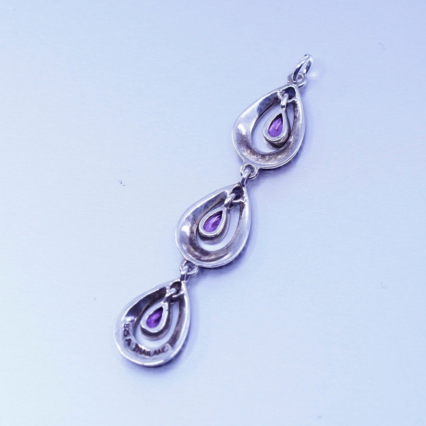 Sterling silver handmade charm, 925 teardrop pendant Marcasite and amethyst